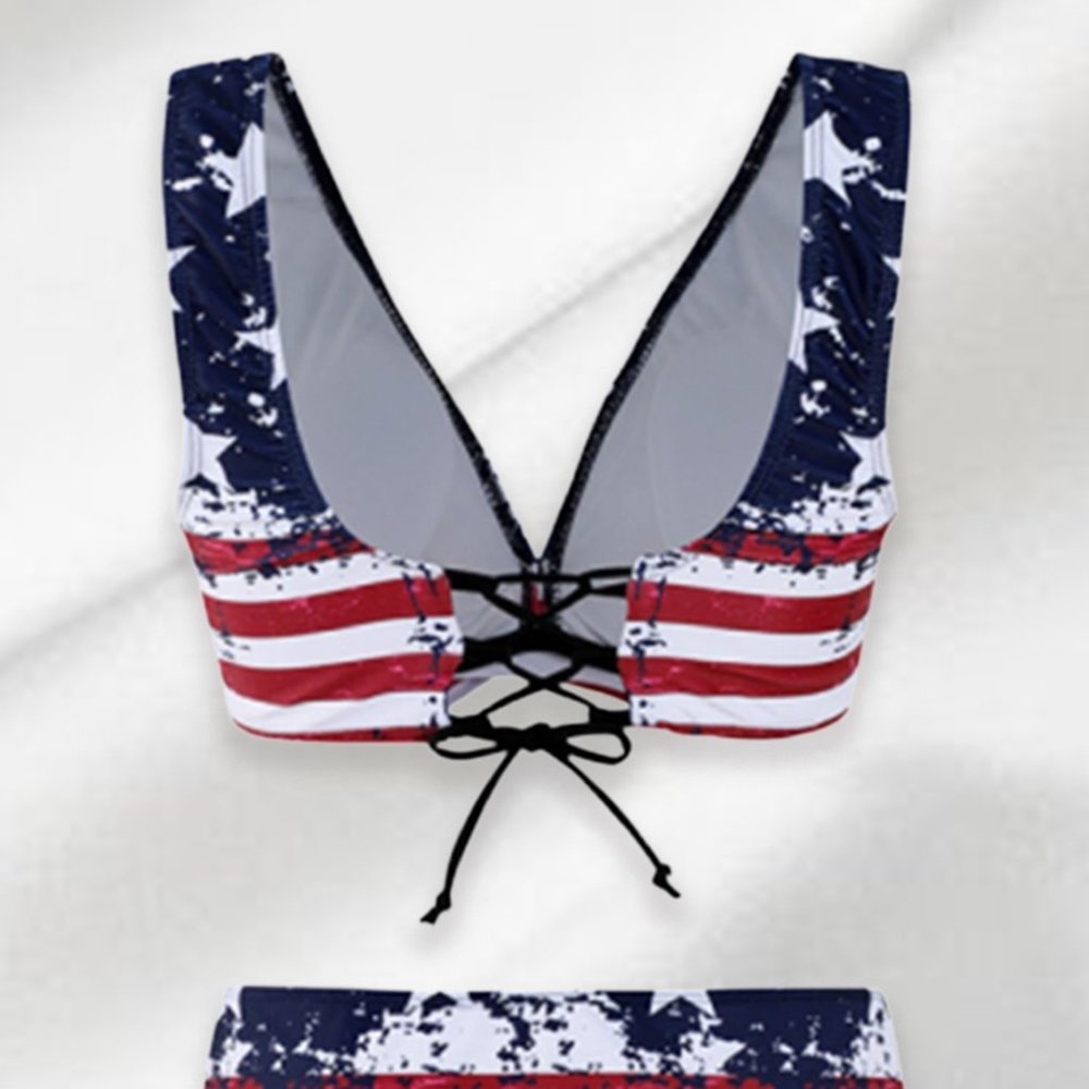 HOST PICK! American Flag High Waist Back Tethered Bikini - Picture 3 of 5